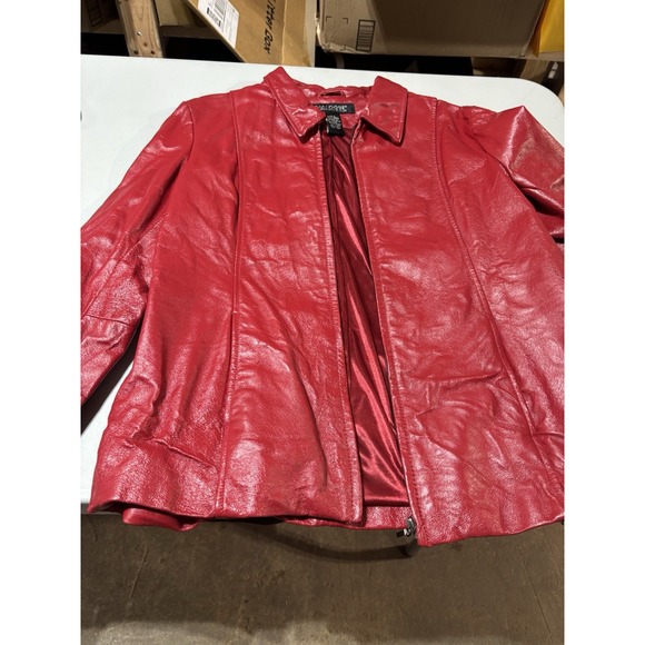 Dialogue Jackets & Blazers - Dialogue Red Leather Coat‎ Jacket Size Large Woman's Pockets Lined Full Zipper